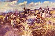 Charles M Russell Tight Dalley and a Loose Latigo oil painting on canvas